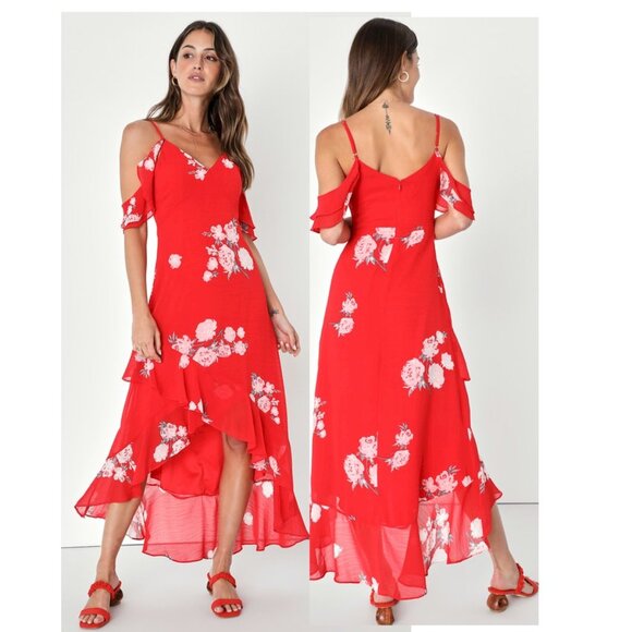 Lulu's Red Floral Maxi Dress - Picture 3 of 9